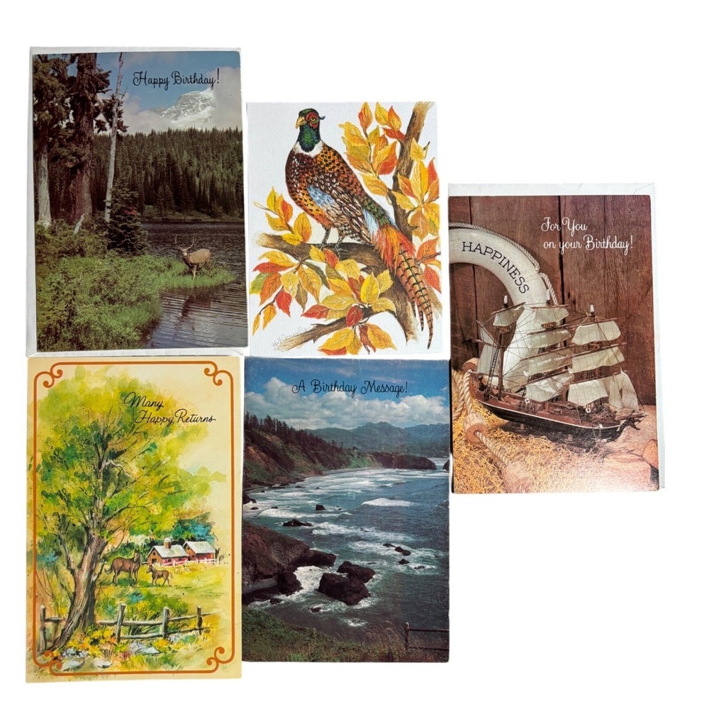 Vintage Mixed Greeting/Birthday Cards Lot of 5 Nature Nautical Olympicard USA